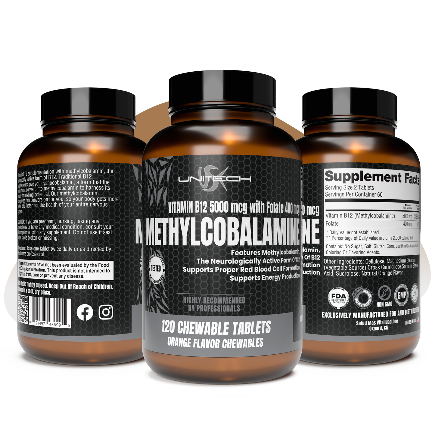 Unitech USK | Methylcobalamin B12 Supplement | Rich with Folate, Vitamin B6 & B12 | Immunity Support, Energy Production & Nervous System Health | Red Blood Cell Formation | 60 Chewable Tablets