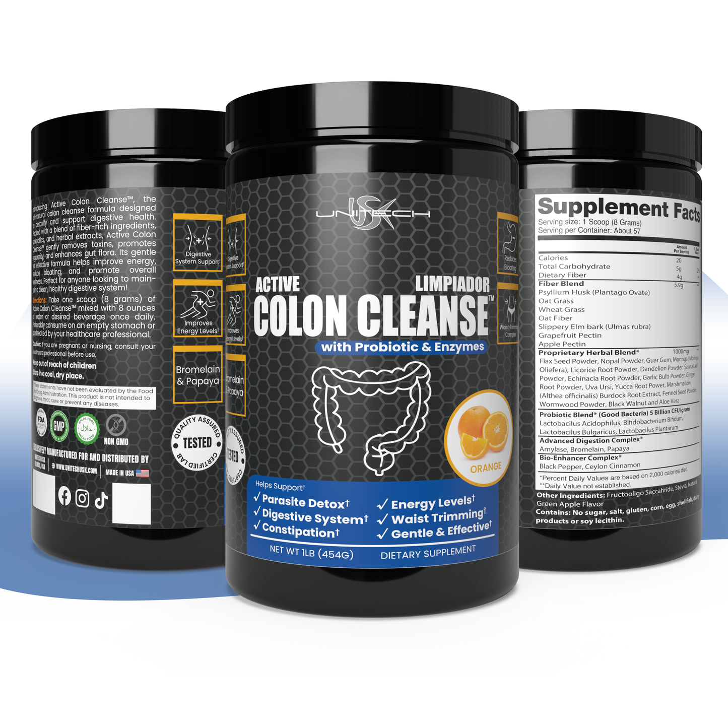 USK Colon Cleanse with Probiotics & Enzymes | Detox & Digestive Support Supplement | Rich with Bromelain & Papaya | Reduces Bloating & Boosts Energy | Orange Flavor | 1 lb