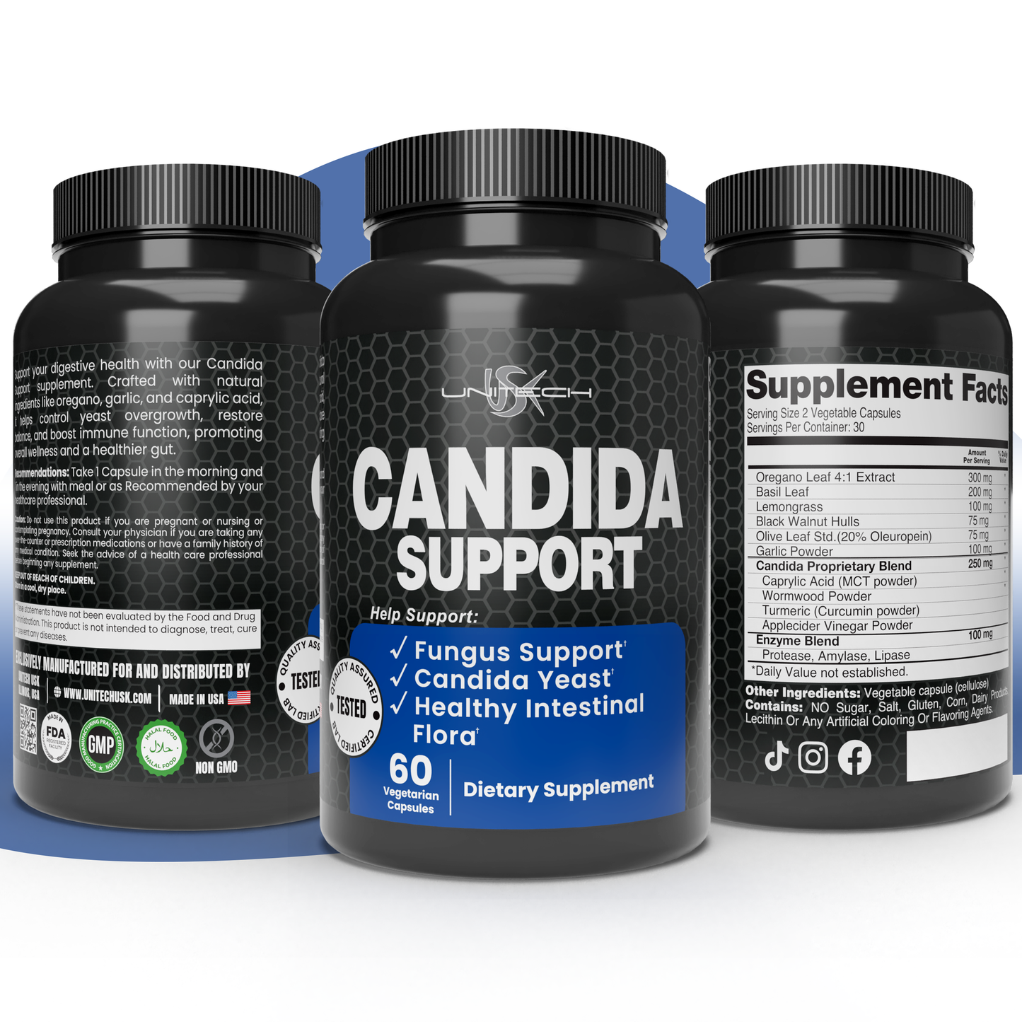 Unitech USK Candida Support | Yeast Cleanse & Gut Health Supplements | Natural Formula with Oregano, Garlic & Caprylic Acid | Supports Healthy Digestion & Immune System | 60 Vegetarian Capsules