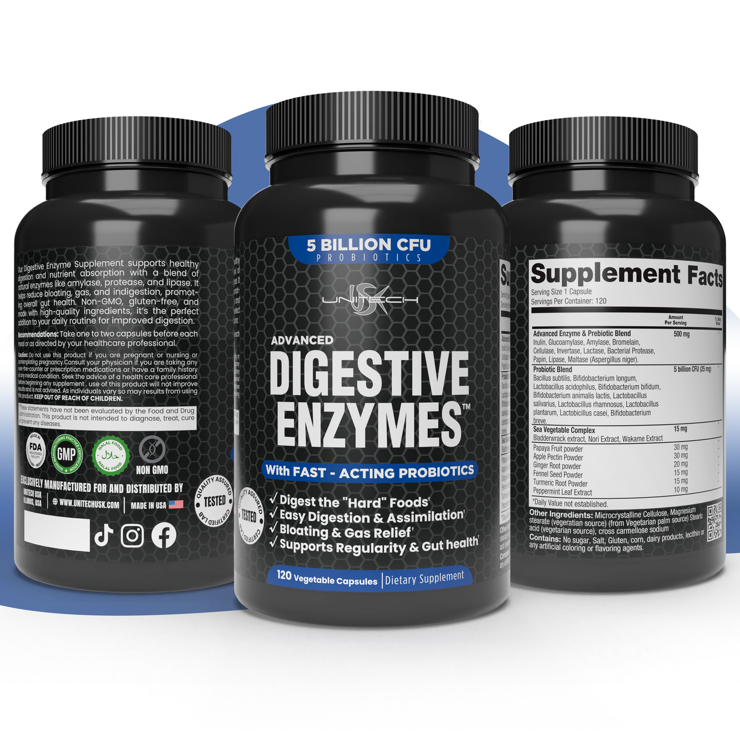 Unitech USK Advanced Digestive Enzymes with 5 Billion CFU Probiotics | Supports Gut Health, Bloating & Gas Relief | Easy Digestion & Nutrient Absorption | Dietary Supplement | 120 Vegetable Capsules