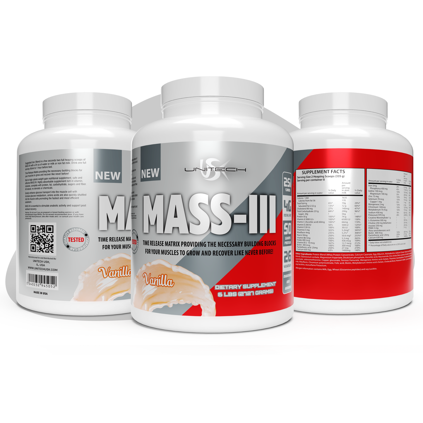 Unitech USK | Mass Vanilla Powder | Absorbable Mass Gainer Supplement | Rich in Protein, Vitamins, & Minerals | Protein Isolate & Concentrate | Supports Muscle Growth & Recovery | Vanilla Flavor - 96oz