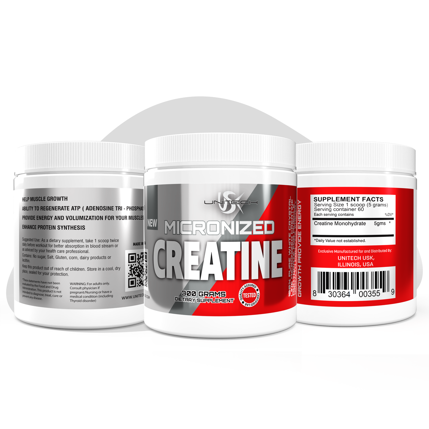 Unitech USK | Micronized Creatine Monohydrate Powder | 100% Pure Crystalline | Rich with Arginine, Glycine, & Methionine | Enhanced Energy Support, Muscle Recovery & Optimal Absorption | 300g