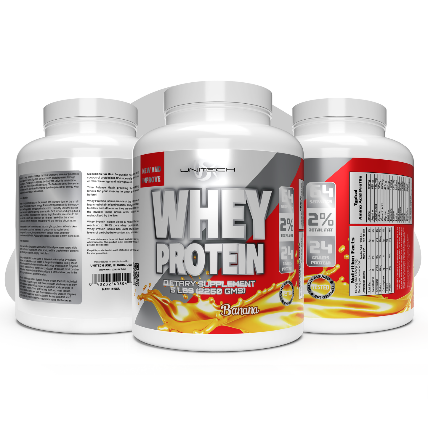 UNITECH USK | Whey Protein Banana & Berry Powder | Muscle Repair & Metabolism Support | Good Quality Protein with Essential Amino Acids, Enzymes & Minerals | Sports Supplement | Banana & Berry Flavor, 80oz