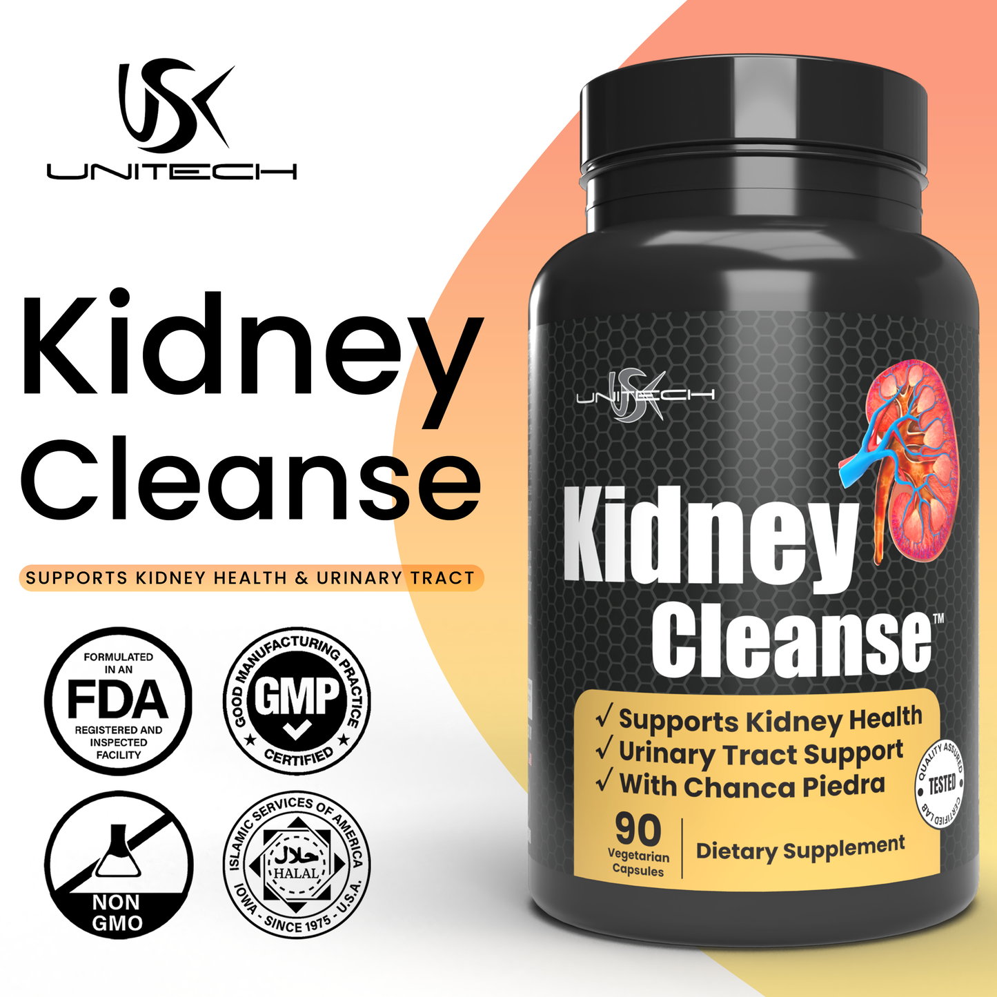 United USK Kidney Cleanse Supplement | Supports Kidney Health & Urinary Tract | Rich with Chanca Piedra & Antioxidants | Detox & Inflammation Support | Dietary Supplements | 90 Vegetarian Capsules