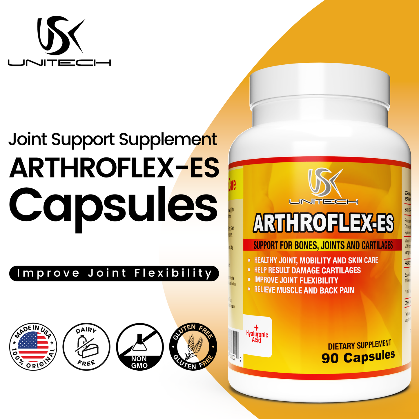 USK ARTHROFLEX-ES | Joint Support Supplement | All-Natural Formula with Glucosamine Chondroitin, MSM, & Turmeric | Joint Support Function, Comfort, Density & Flexibility | 90 Capsules
