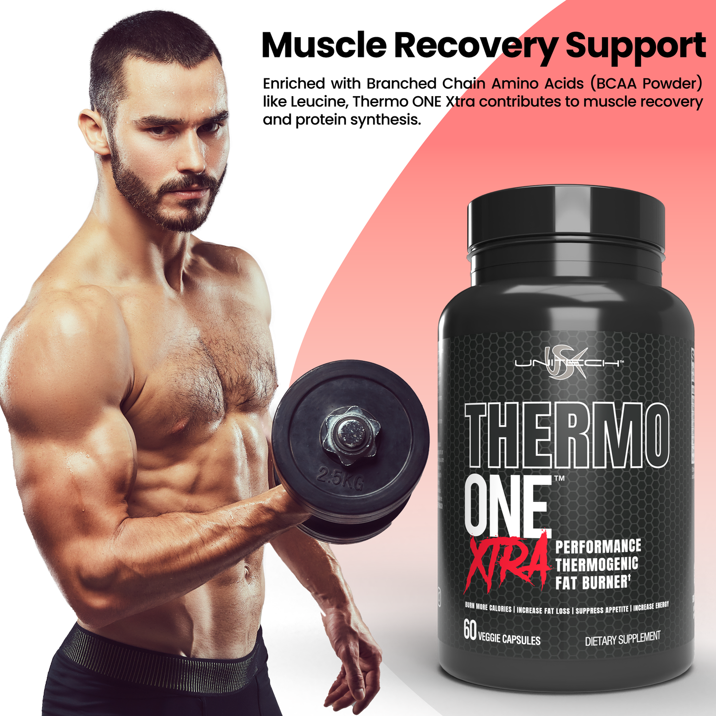 Unitech USK Thermo ONE Xtra Performance | Thermogenic Fat Burner for Weight Loss & Energy | Appetite Suppressant with BCAA & Leucine for Muscle Recovery | B Vitamins for Metabolism & Focus | 60 Caps