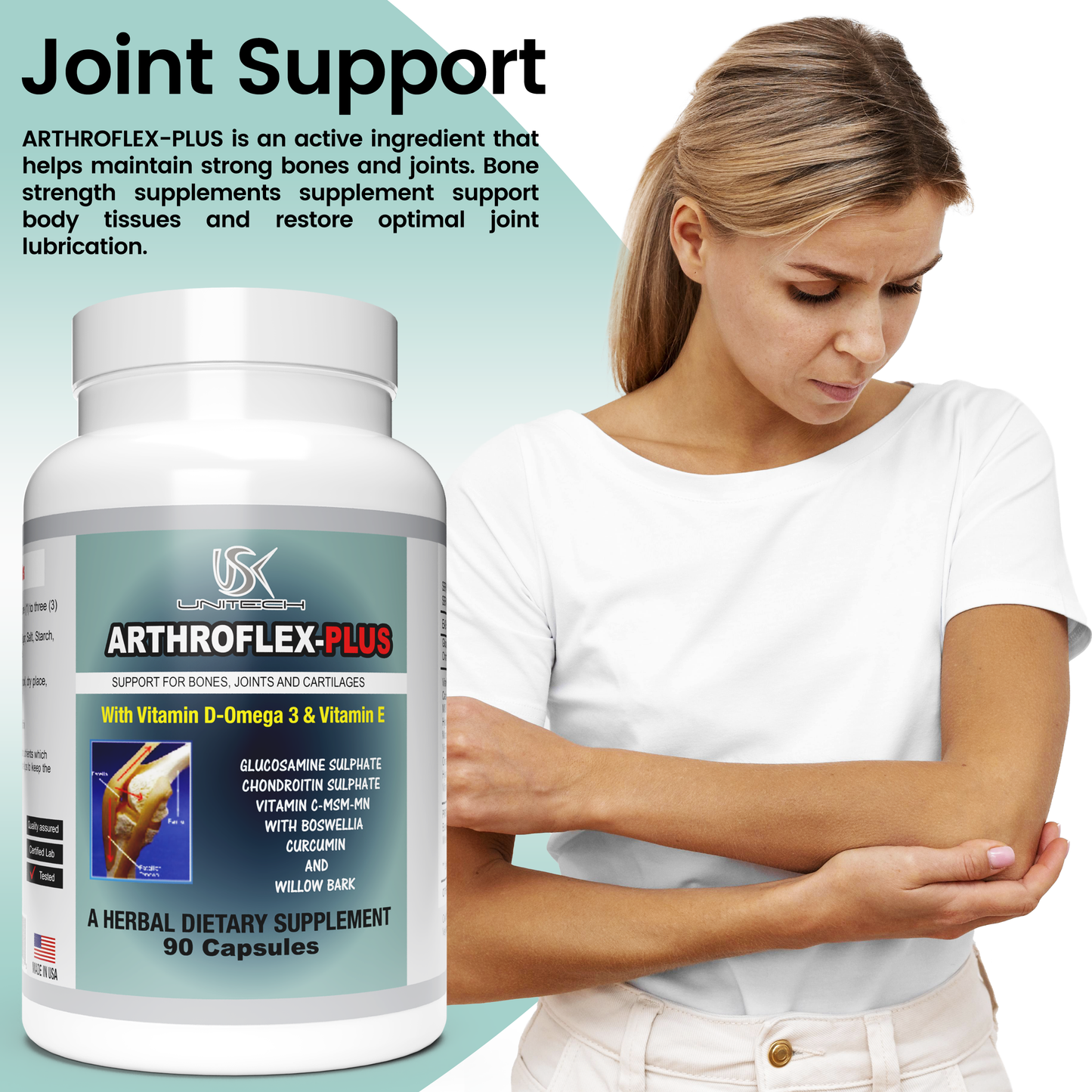 USK ARTHROFLEX-PLUS | Joint Health Supplement | Natural Ingredients with Glucosamine, Chondroitin, & Turmeric | Cartilage Repair, Bone Strength, Flexibility, & Mobility for Men & Women | 90 Capsules