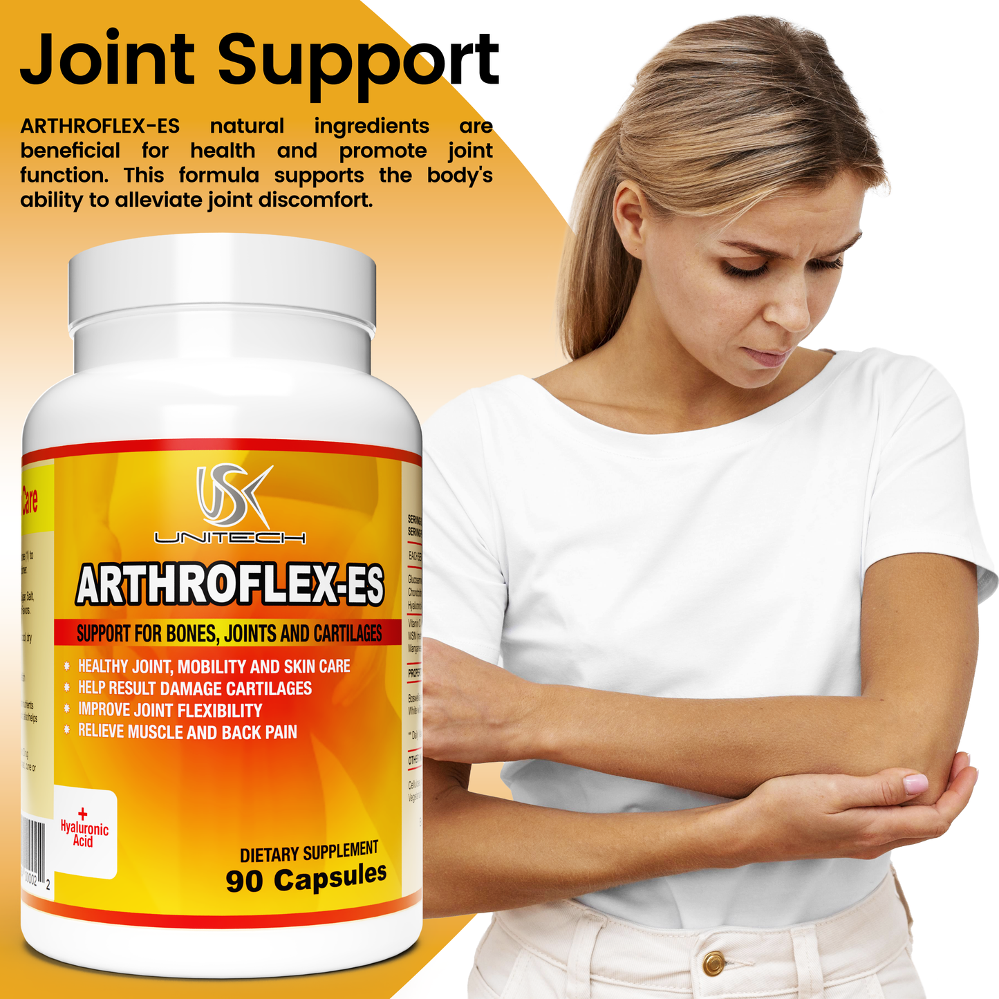 USK ARTHROFLEX-ES | Joint Support Supplement | All-Natural Formula with Glucosamine Chondroitin, MSM, & Turmeric | Joint Support Function, Comfort, Density & Flexibility | 90 Capsules
