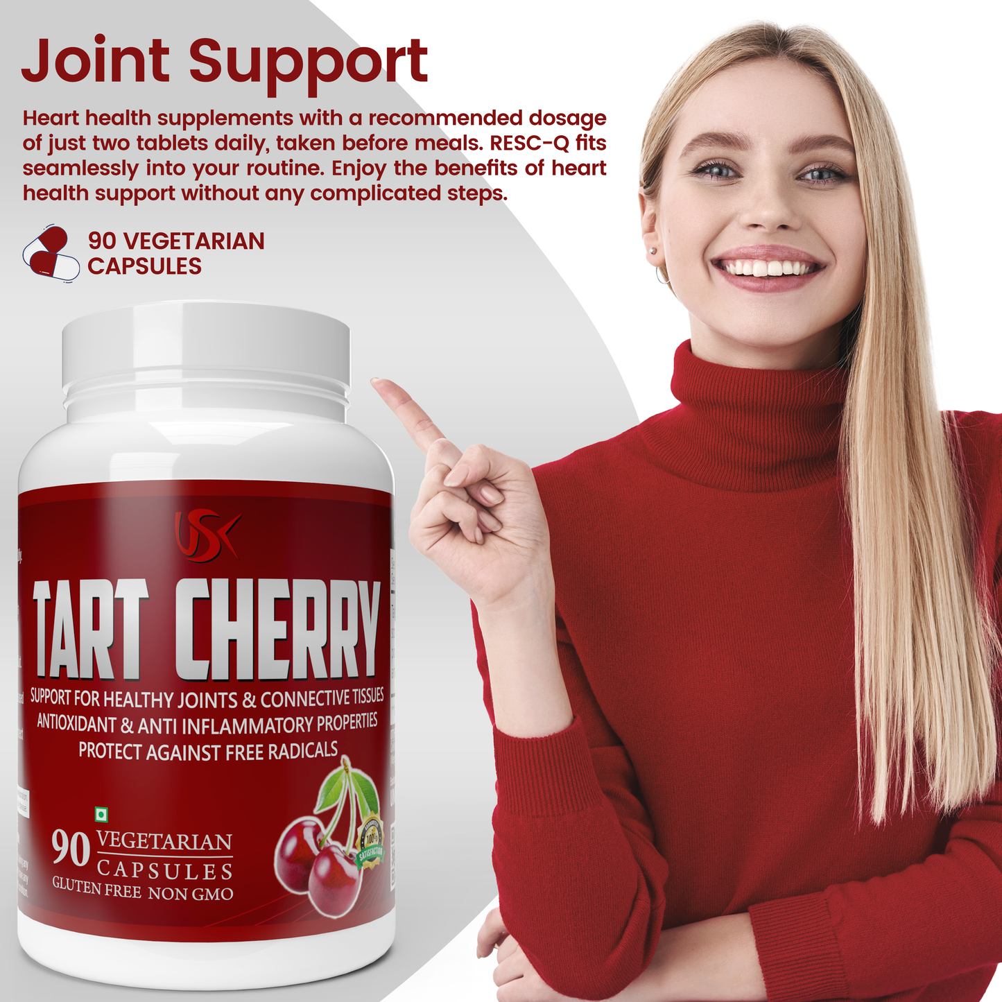 Unitech USK | Tart Cherry Capsules | Joint Support, Immune System Strength, & Muscle Recovery | Rich with Antioxidant, Tart Cherry, Cellulose, & Magnesium | Dietary Supplement | 90 Vegetarian Capsules