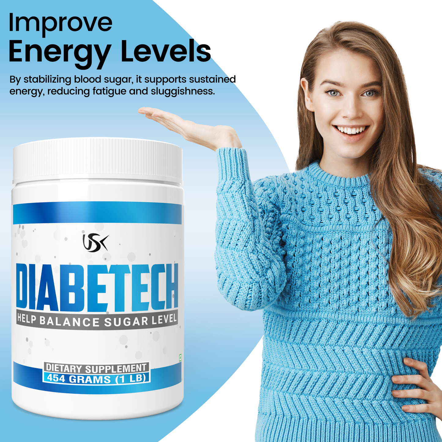 Unitech USK | Diabetech Powder | Natural Blood Sugar Support Supplement with Fenugreek, Ceylon Cinnamon, Bitter Melon, and Berberine | Enhances Insulin Sensitivity & Supports Glucose | 16 oz