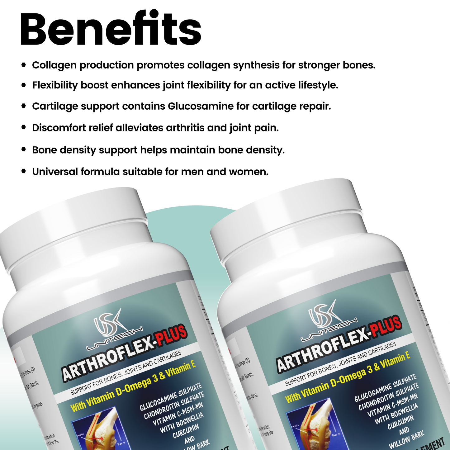 USK ARTHROFLEX-PLUS | Joint Health Supplement | Natural Ingredients with Glucosamine, Chondroitin, & Turmeric | Cartilage Repair, Bone Strength, Flexibility, & Mobility for Men & Women | 90 Capsules
