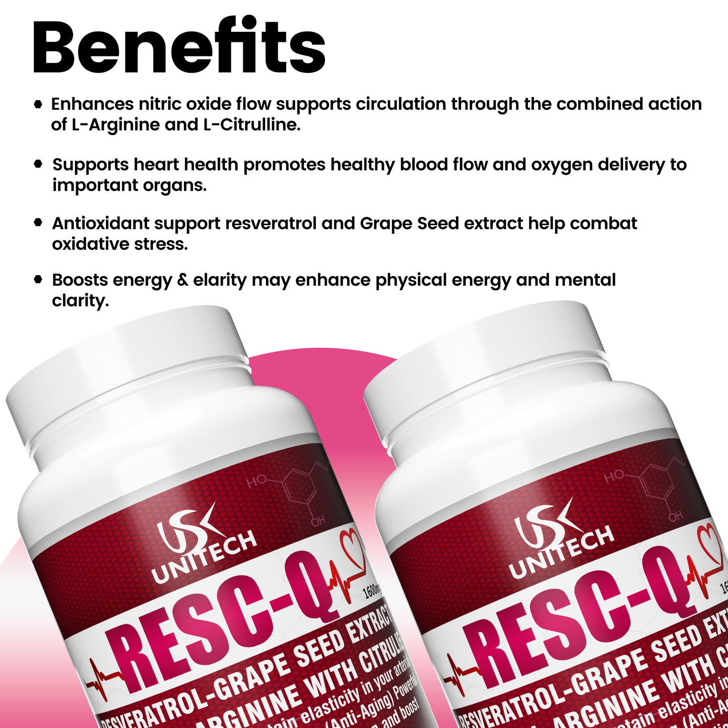 Unitech USK | RESC-Q | Cardiovascular Support & Heart Health | Rich with Resveratrol, L-Arginine, L-Citrulline & Grape Seed Extract | Antioxidant & Enhanced Blood Flow | Dietary Supplement | 60 Tablets