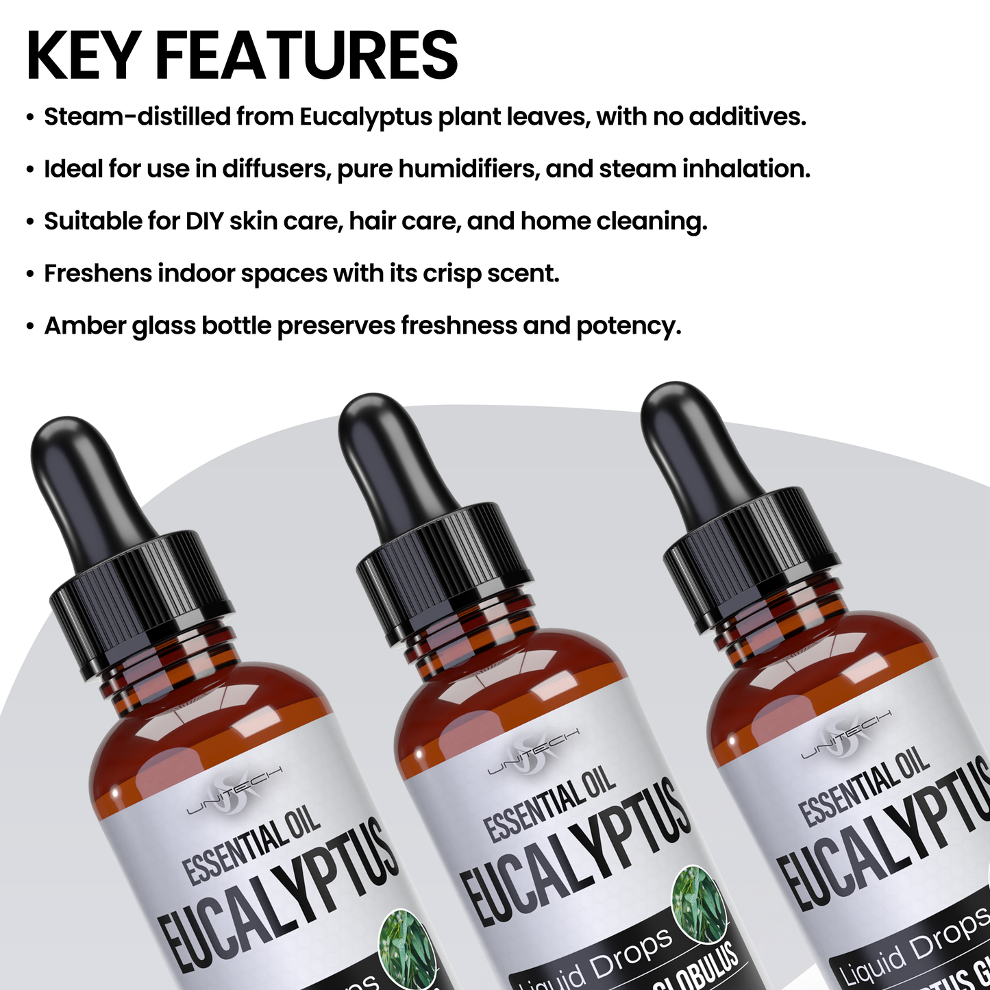 Unitech USK Eucalyptus Essential Oil | 100% Pure & Natural Eucalyptus Globulus Liquid Drops | Therapeutic Grade for Aromatherapy, Skin Care, and Respiratory Support | Dietary Supplement | 30ml