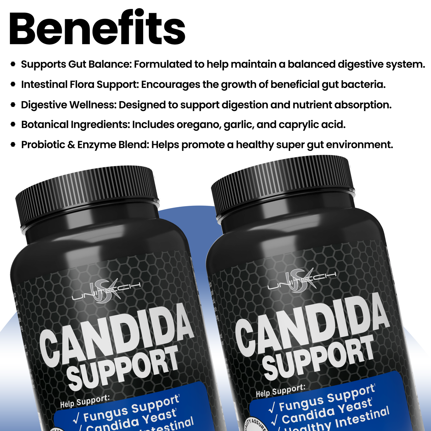 Unitech USK Candida Support | Yeast Cleanse & Gut Health Supplements | Natural Formula with Oregano, Garlic & Caprylic Acid | Supports Healthy Digestion & Immune System | 60 Vegetarian Capsules