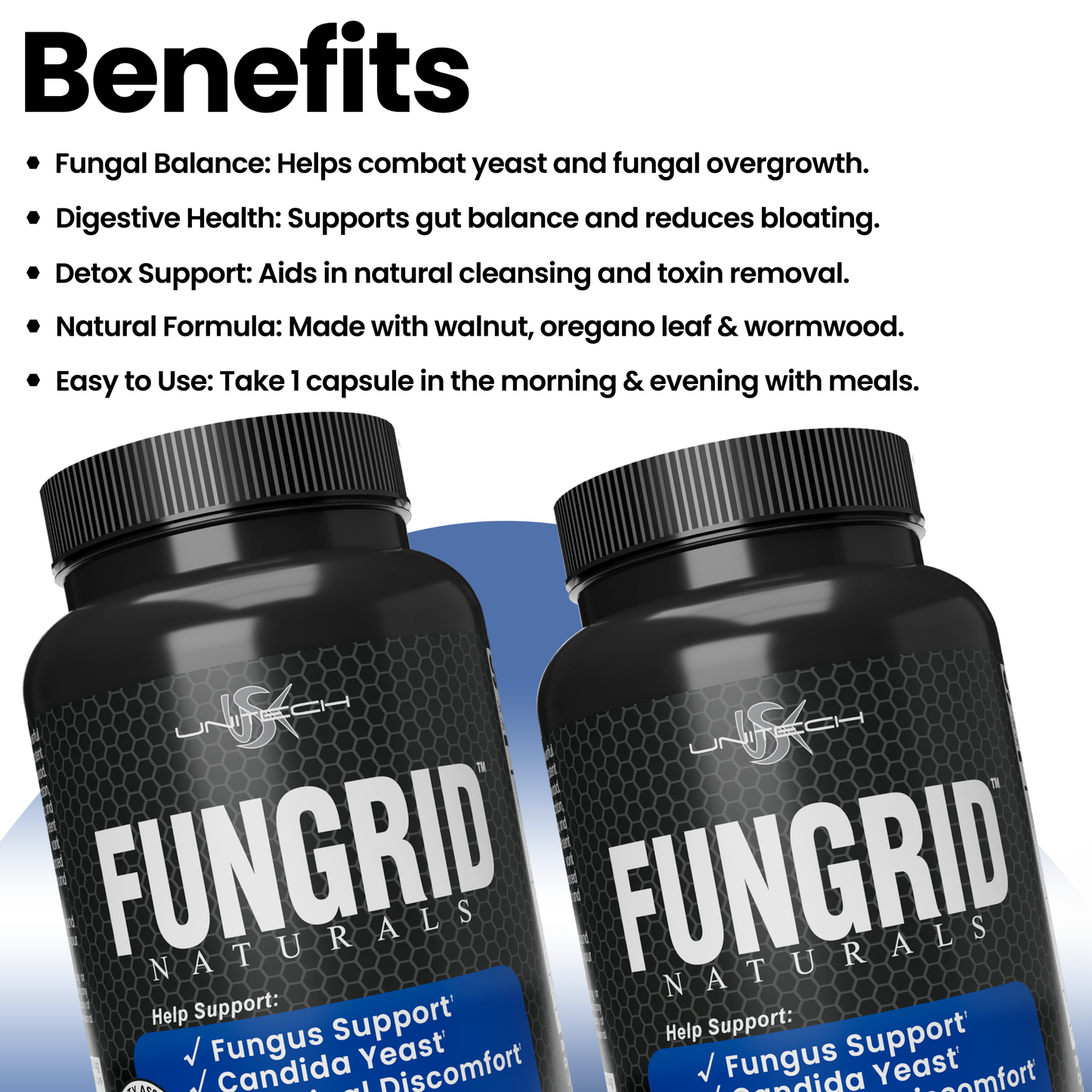 Unitech USK Fungrid Naturals | Fungus Support Supplement | Candida Supports, Intestinal Health & Toe Nails Health | Herbal Blend with Walnut, Oregano Leaf & Wormwood | 60 Vegetarian Capsules