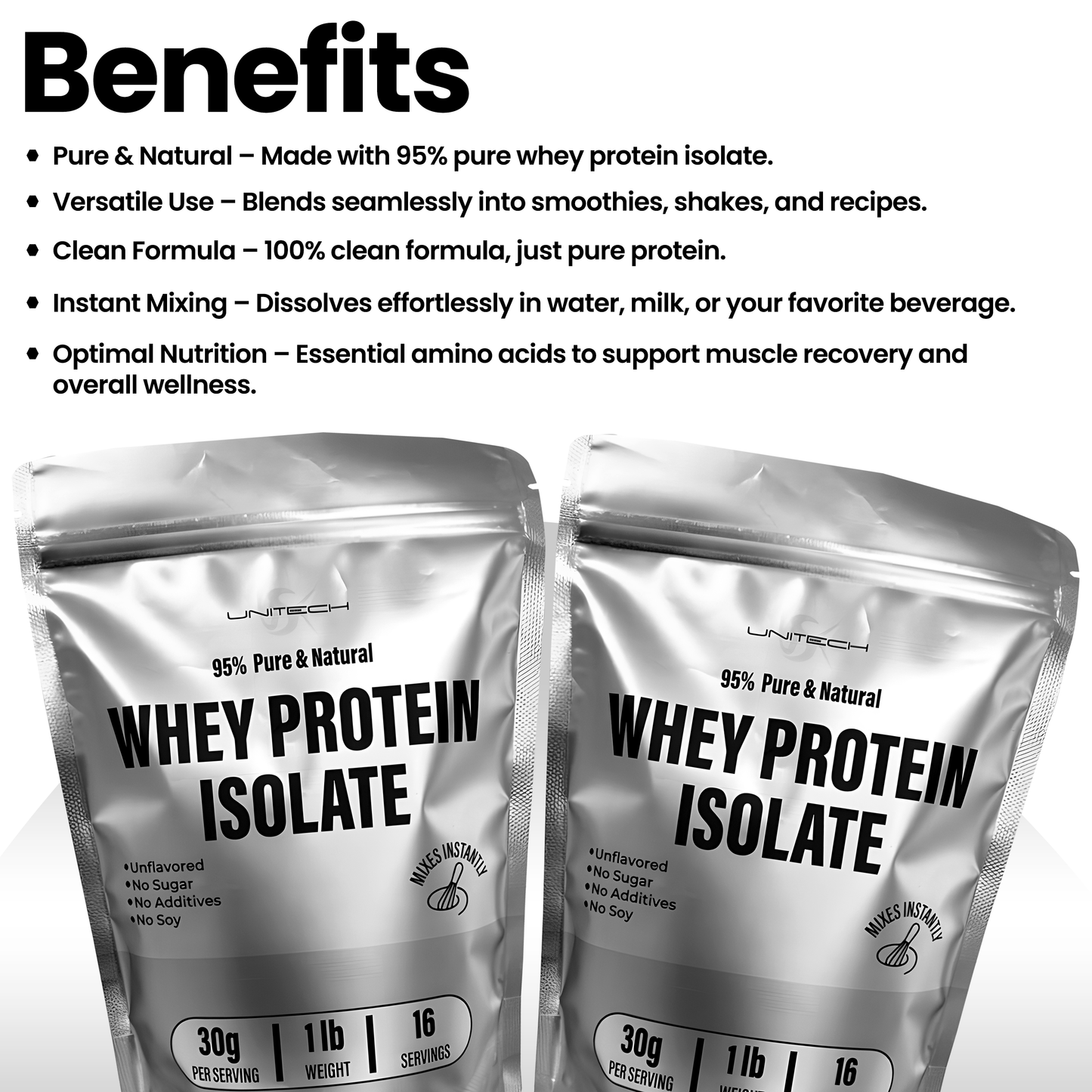 Unitech USK Whey Protein Isolate Powder | 95% Pure & Natural | Supports Muscle Growth & Recovery | Rich with High Nutrition with Amino Acids | Mixes Instantly | Dietary Supplement | 1lb