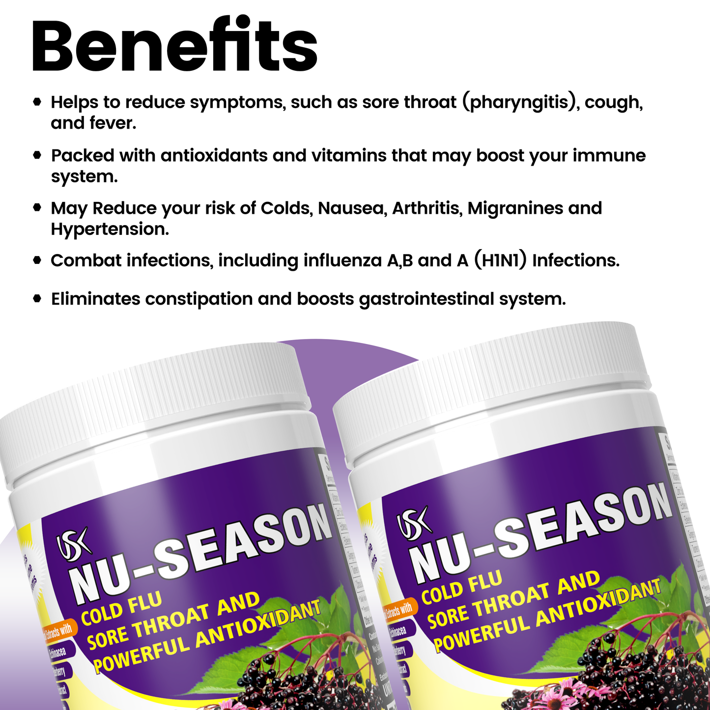Unitech USK | NU-SEASON | Immune Support Supplement | Vitamin C, Zinc, Echinacea & Elderberry | Non-GMO, Vegan, Antioxidant-Rich Formula for Cold and Flu Relief | 100% Natural, Gluten-Free | 300 grams