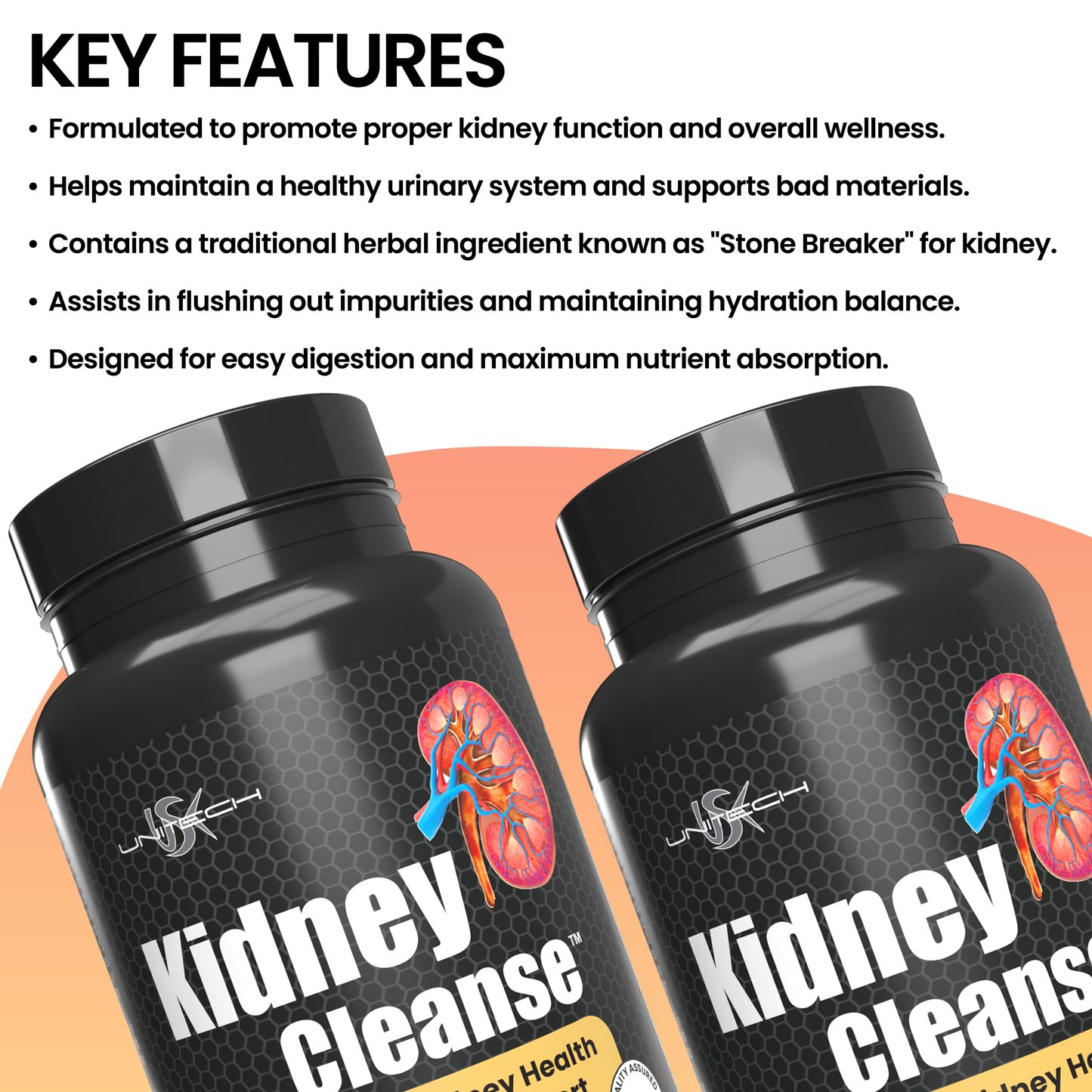 United USK Kidney Cleanse Supplement | Supports Kidney Health & Urinary Tract | Rich with Chanca Piedra & Antioxidants | Detox & Inflammation Support | Dietary Supplements | 90 Vegetarian Capsules