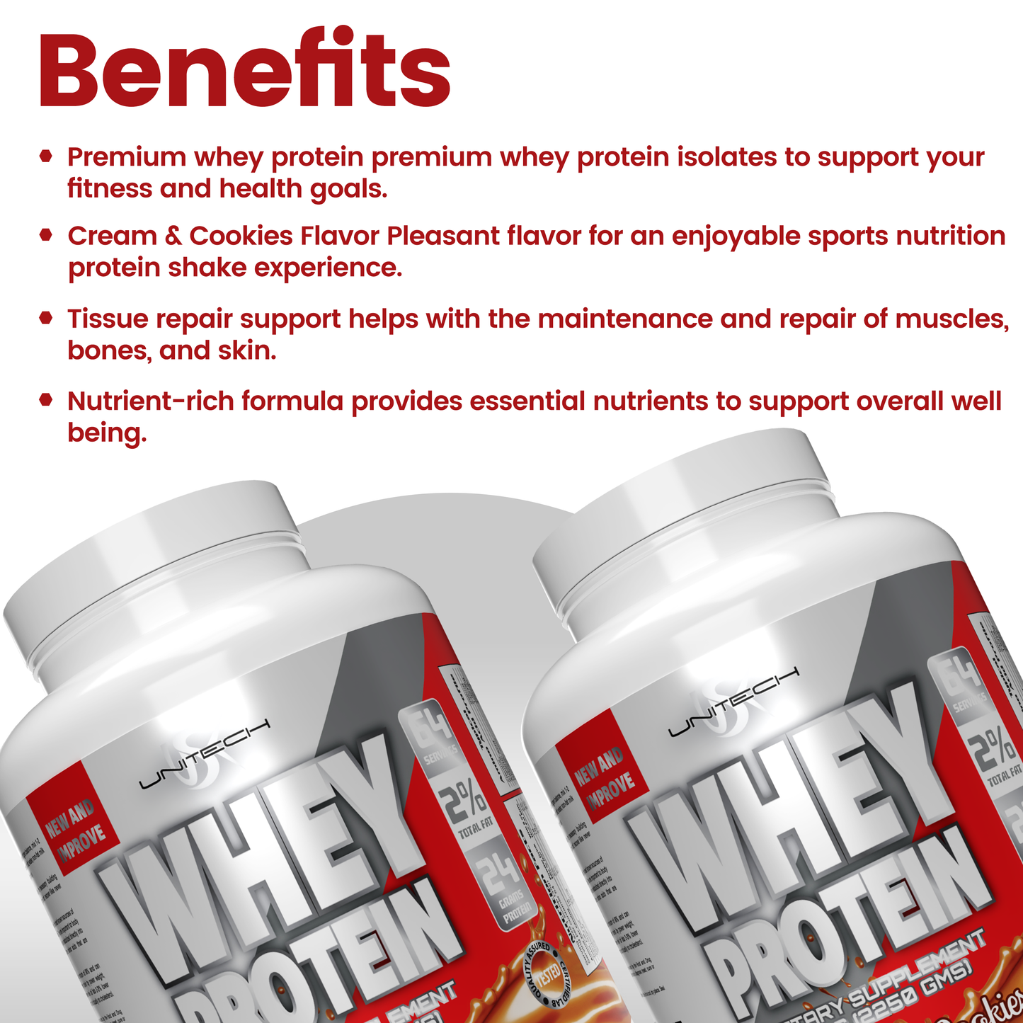 UNITECH USK | Whey Cream & Cookies Protein Powder | Muscle Repair & Metabolism Support | Protein with Essential Amino Acids, Enzymes & Minerals | Sports Supplement | Cream & Cookies Flavor, 80oz