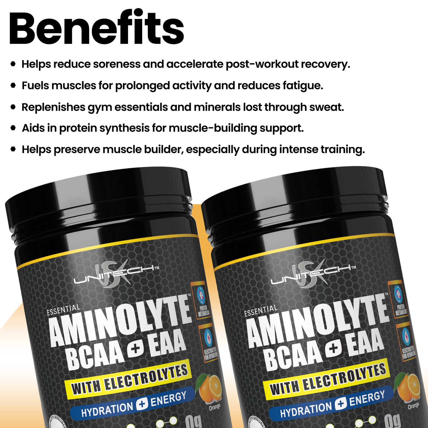 Unitech USK AminoLyte BCAA + EAA & Electrolytes Powder | Rich with Essential Amino Acids | Muscle Recovery & Hydration | Endurance & Performance Support | Dietary Supplement | Orange Flavor, 285g