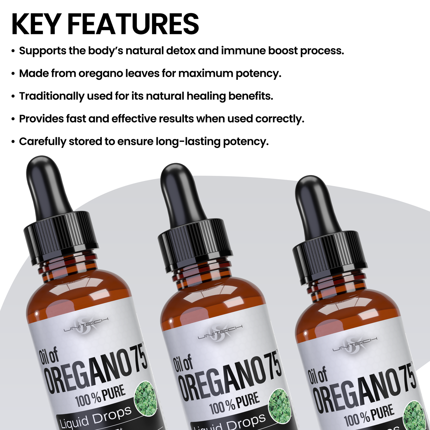 Unitech USK Oreganil 75 Essential Oil | 100% Pure & Natural Oil of Oregano for Immune Support & Wellness | Herbal Extract with Carvacrol & Thymol | Respiratory Support & Digestive Health | 1 fl oz