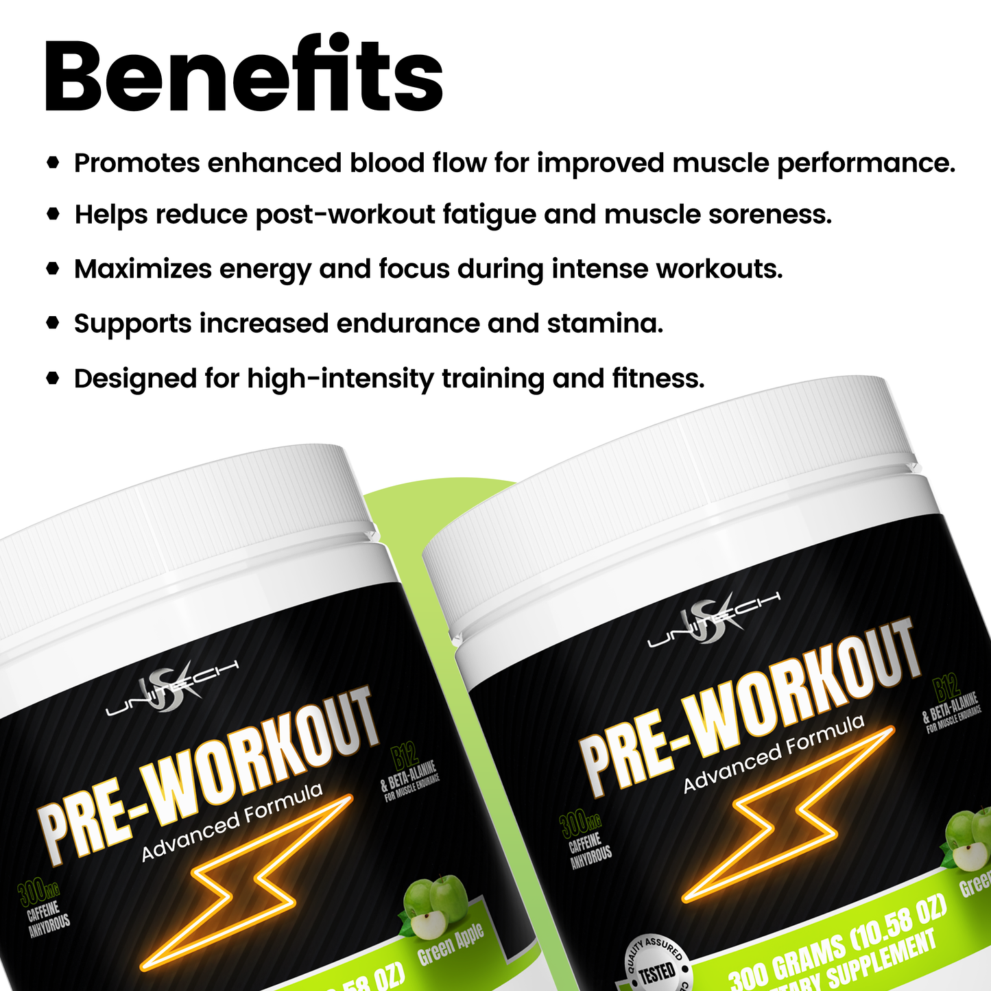 Unitech USK | Sparktech Pre Workout Powder | Energy Boost for Improved Performance, Strength & Focus | Rich with Vitamin C, B-Vitamins, Electrolytes & Amino Acids | Green Apple Flavor, 300g