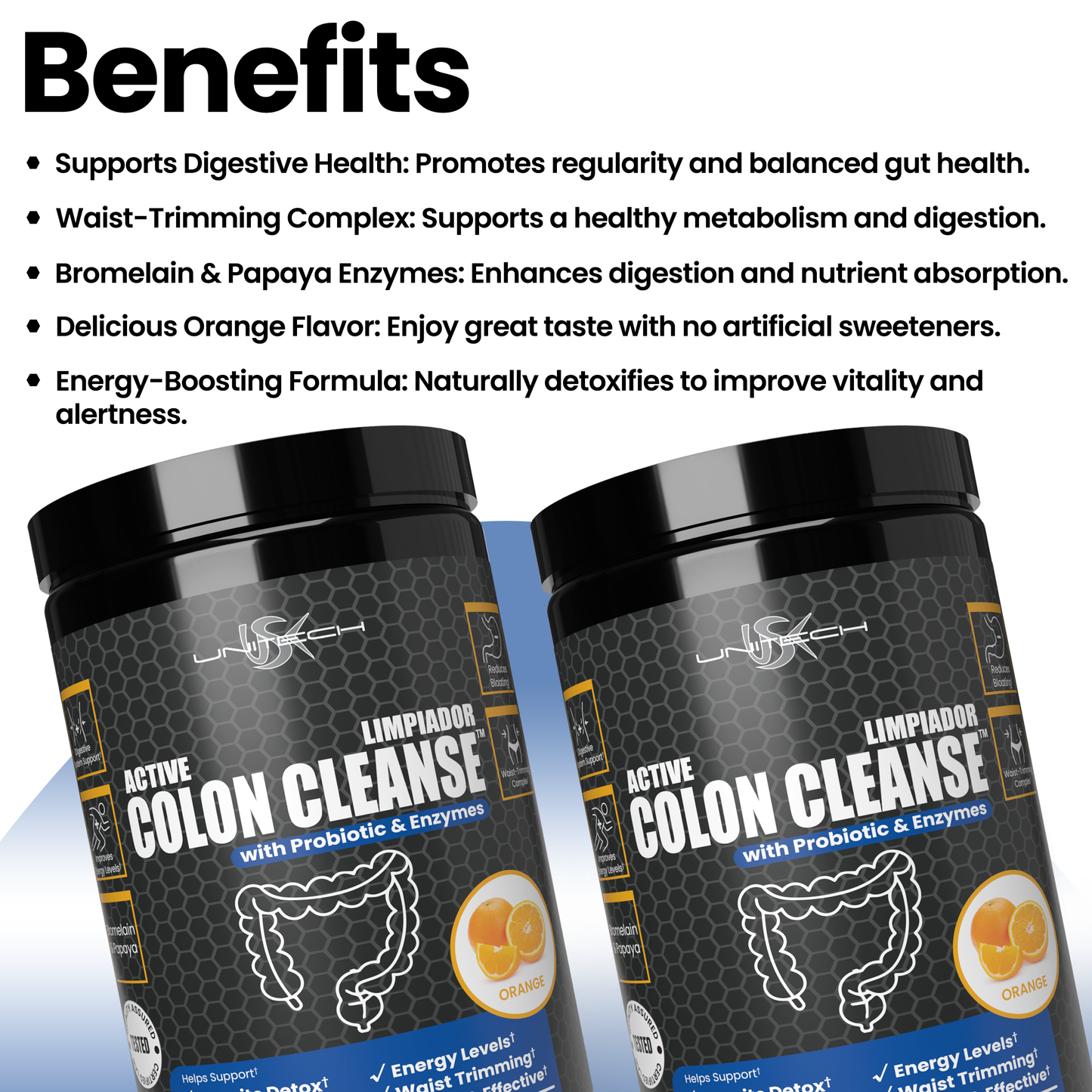 USK Colon Cleanse with Probiotics & Enzymes | Detox & Digestive Support Supplement | Rich with Bromelain & Papaya | Reduces Bloating & Boosts Energy | Orange Flavor | 1 lb
