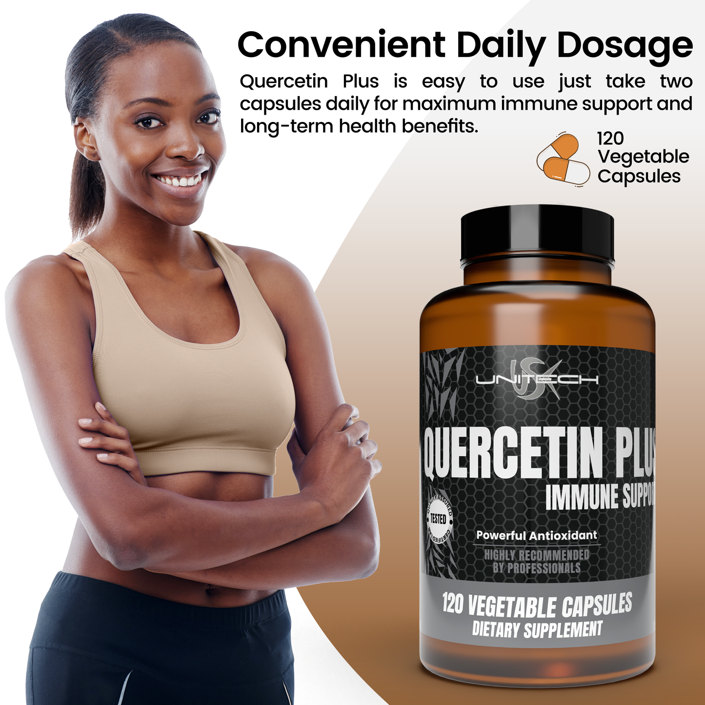 Unitech USK | Quercetin Plus | Immune System Support | Antioxidants Supplement with Quercetin, Vitamin C & Rutin | Promotes Overall Wellness & Healthy Cellular Function | 60 Capsules