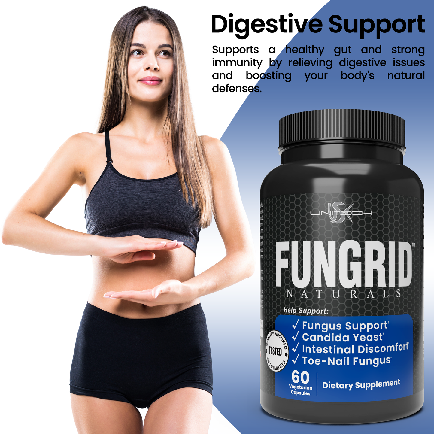 Unitech USK Fungrid Naturals | Fungus Support Supplement | Candida Supports, Intestinal Health & Toe Nails Health | Herbal Blend with Walnut, Oregano Leaf & Wormwood | 60 Vegetarian Capsules