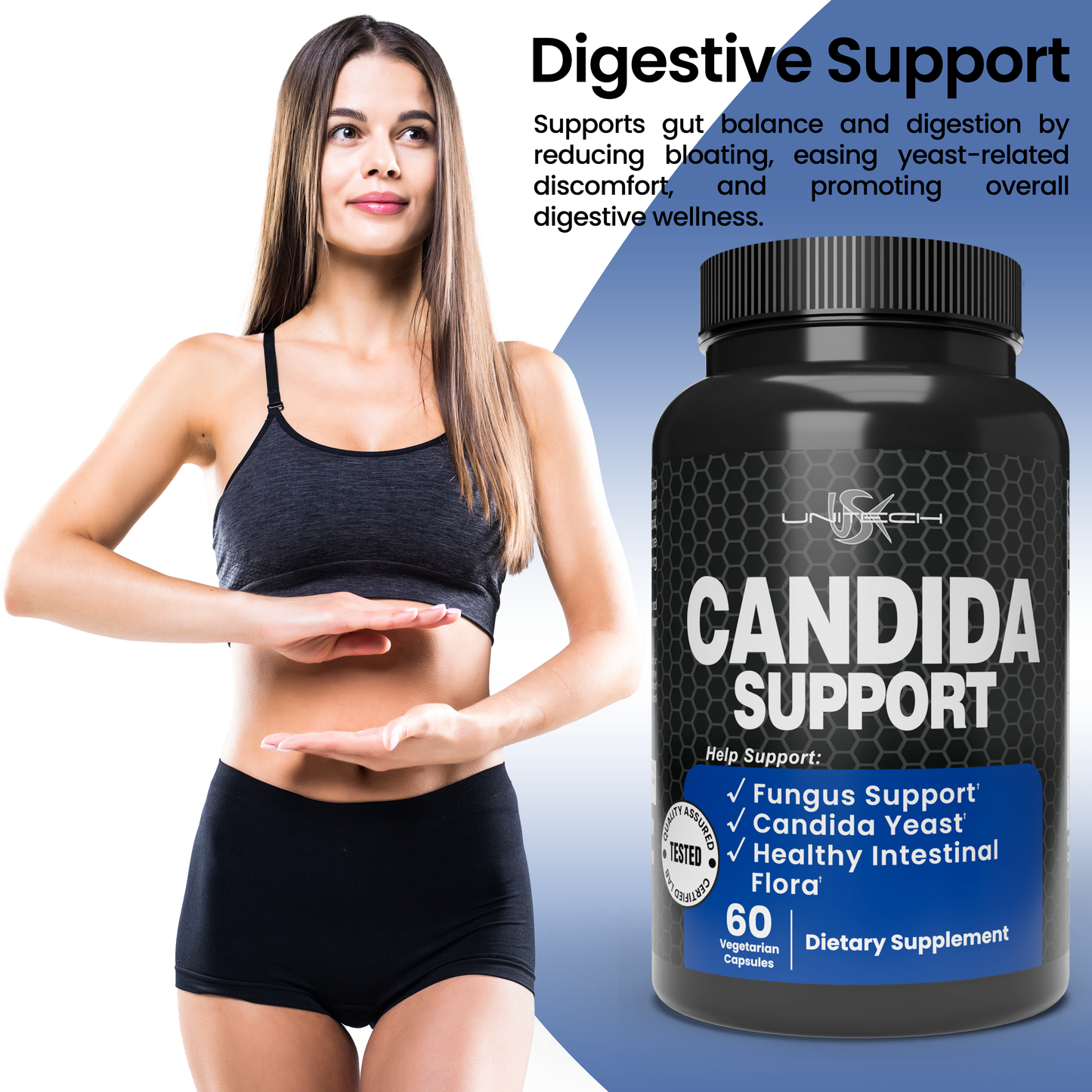 Unitech USK Candida Support | Yeast Cleanse & Gut Health Supplements | Natural Formula with Oregano, Garlic & Caprylic Acid | Supports Healthy Digestion & Immune System | 60 Vegetarian Capsules
