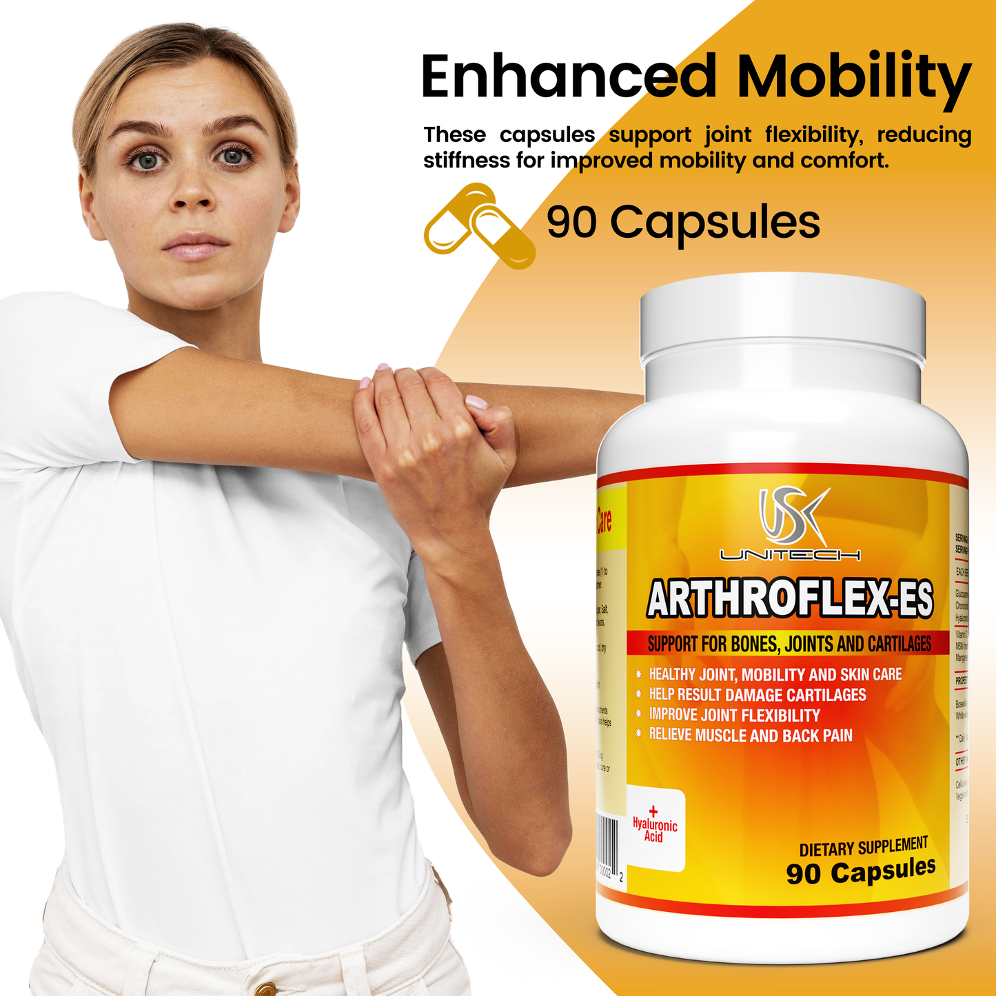 USK ARTHROFLEX-ES | Joint Support Supplement | All-Natural Formula with Glucosamine Chondroitin, MSM, & Turmeric | Joint Support Function, Comfort, Density & Flexibility | 90 Capsules