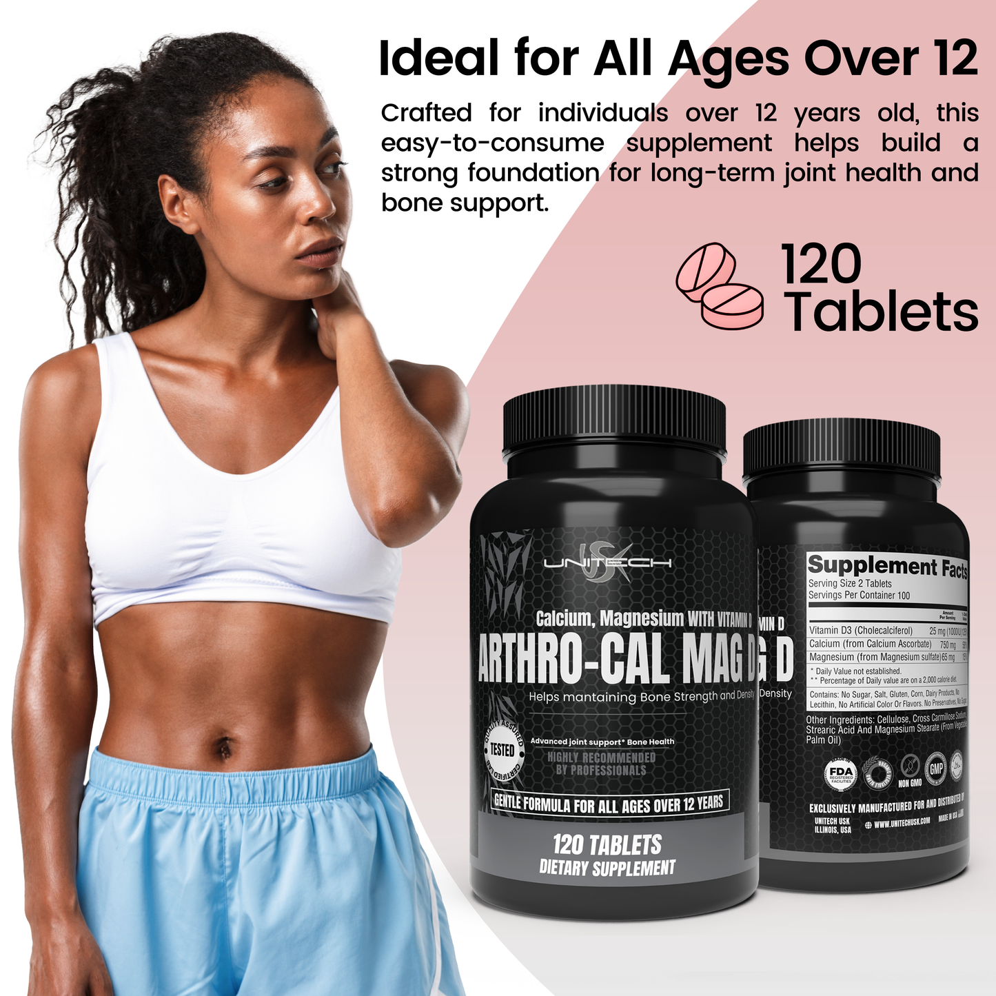 Unitech USK | Arthro-Cal Mag D | Supports Bone Strength, Joint Health, and Metabolic Function | Rich with Calcium, Magnesium, & Vitamin D | Daily Nutritional Support | Dietary Supplement | 60 Tablets