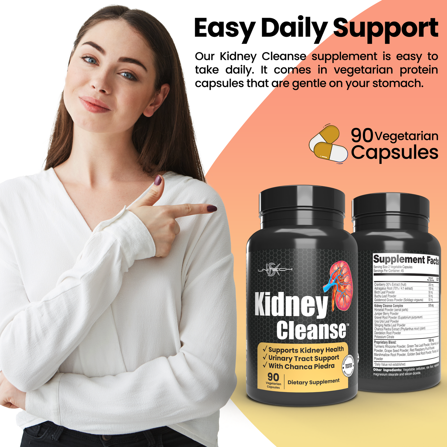United USK Kidney Cleanse Supplement | Supports Kidney Health & Urinary Tract | Rich with Chanca Piedra & Antioxidants | Detox & Inflammation Support | Dietary Supplements | 90 Vegetarian Capsules