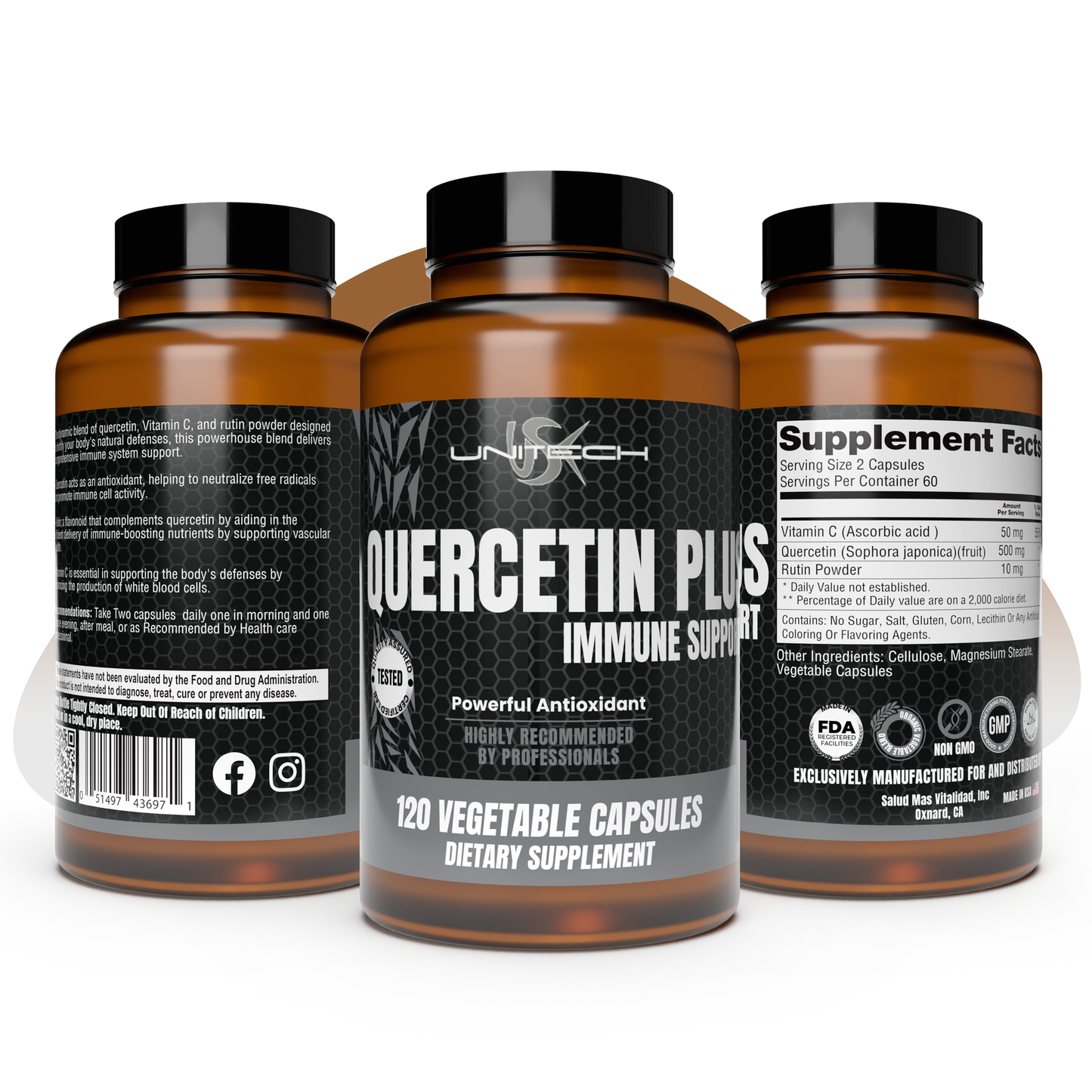 Unitech USK | Quercetin Plus | Immune System Support | Antioxidants Supplement with Quercetin, Vitamin C & Rutin | Promotes Overall Wellness & Healthy Cellular Function | 60 Capsules