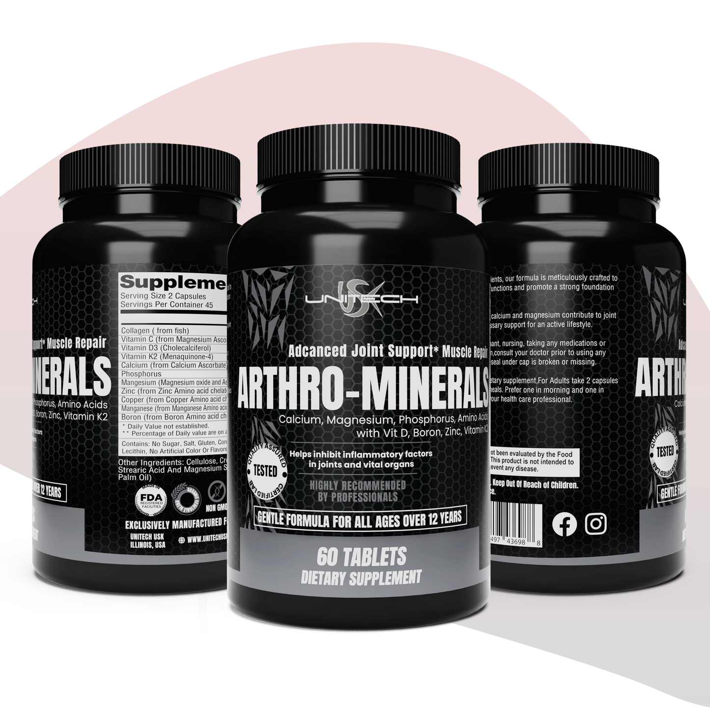 Unitech USK | Arthro Minerals | Supports Bone, Collagen & Muscle Repair | Rich with Calcium, Magnesium, Phosphorus, Zinc, Boron, Vitamin D & K2 | Joint Health Supplement | 60 Tablets