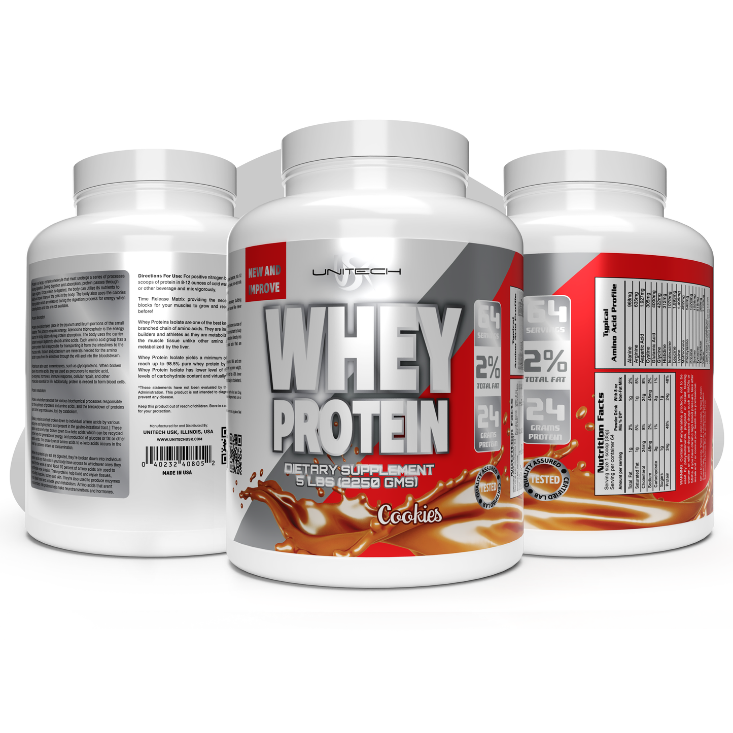 UNITECH USK | Whey Cream & Cookies Protein Powder | Muscle Repair & Metabolism Support | Protein with Essential Amino Acids, Enzymes & Minerals | Sports Supplement | Cream & Cookies Flavor, 80oz