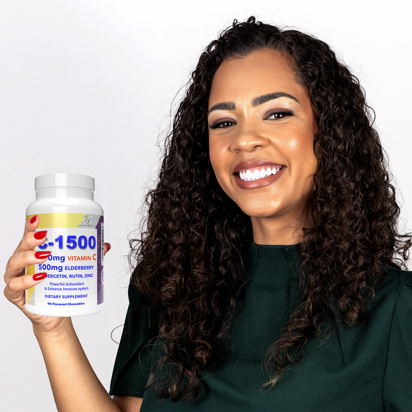 Unitech USK | C-1500 | Immune Support Supplement | Rich with Vitamin C, Elderberry, Quercetin, Rutin, & Zinc | Daily Wellness & Body Health Maintenance | 90 Flavored Chewables