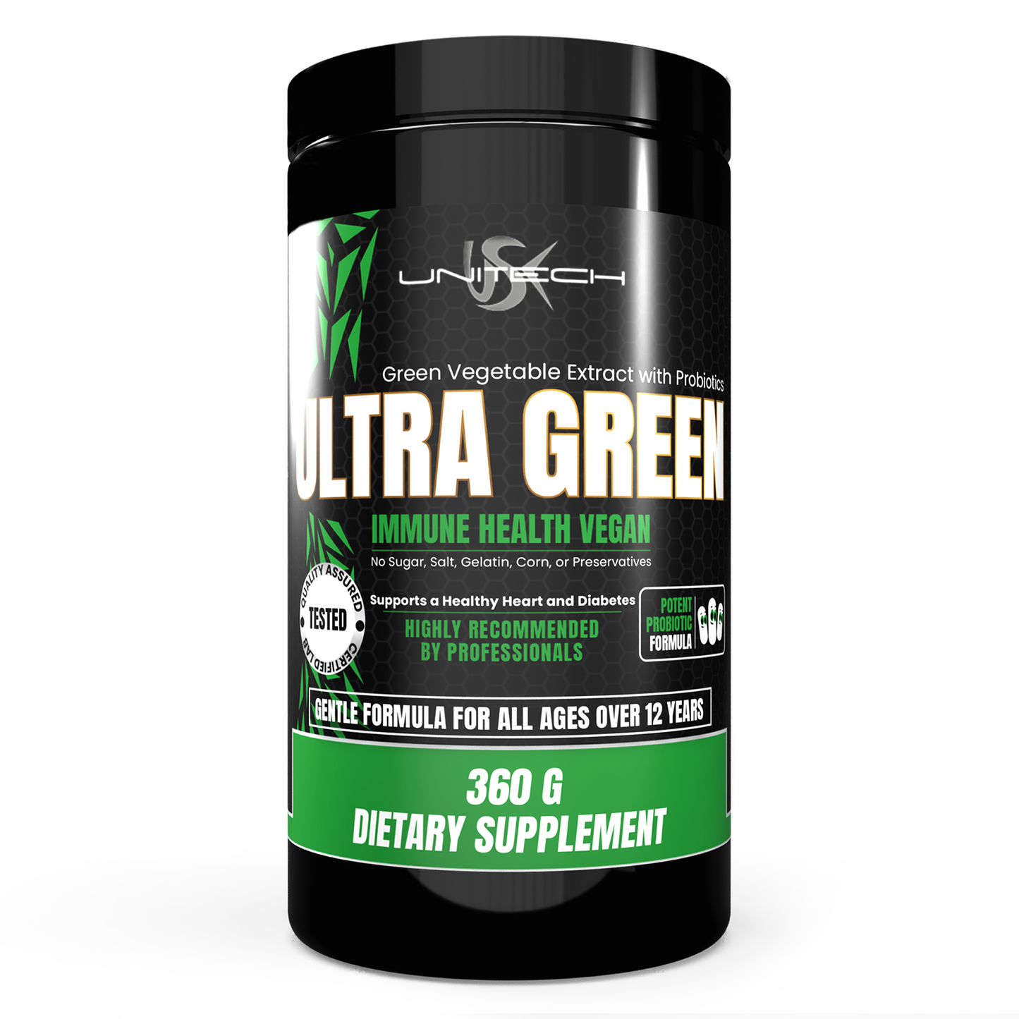 Unitech USK | Ultra Green Powder | Health Supplement, Immune Support, and Digestive Relief | Rich with Probiotics, Green Algae, Seaweed, and Beet Root | Gut Health Enhancement | 16 Oz