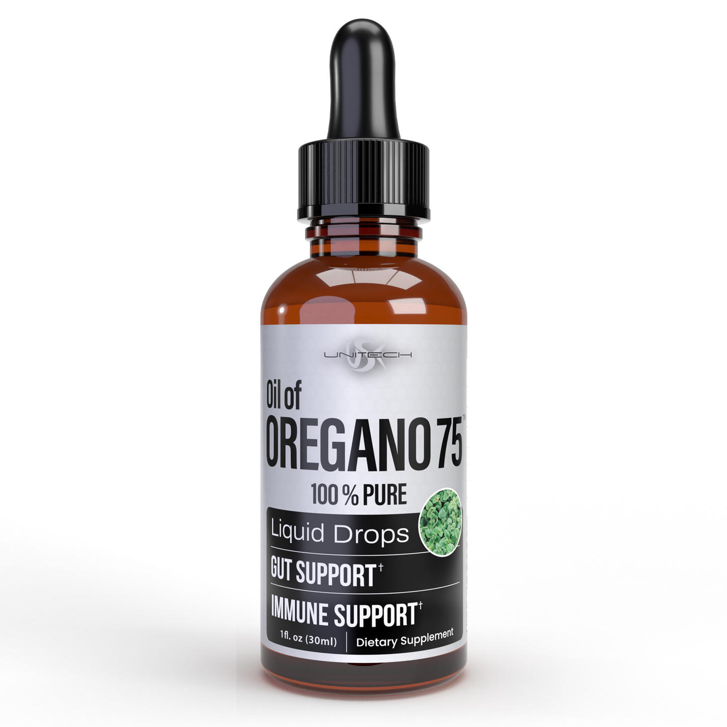 Unitech USK Oreganil 75 Essential Oil | 100% Pure & Natural Oil of Oregano for Immune Support & Wellness | Herbal Extract with Carvacrol & Thymol | Respiratory Support & Digestive Health | 1 fl oz