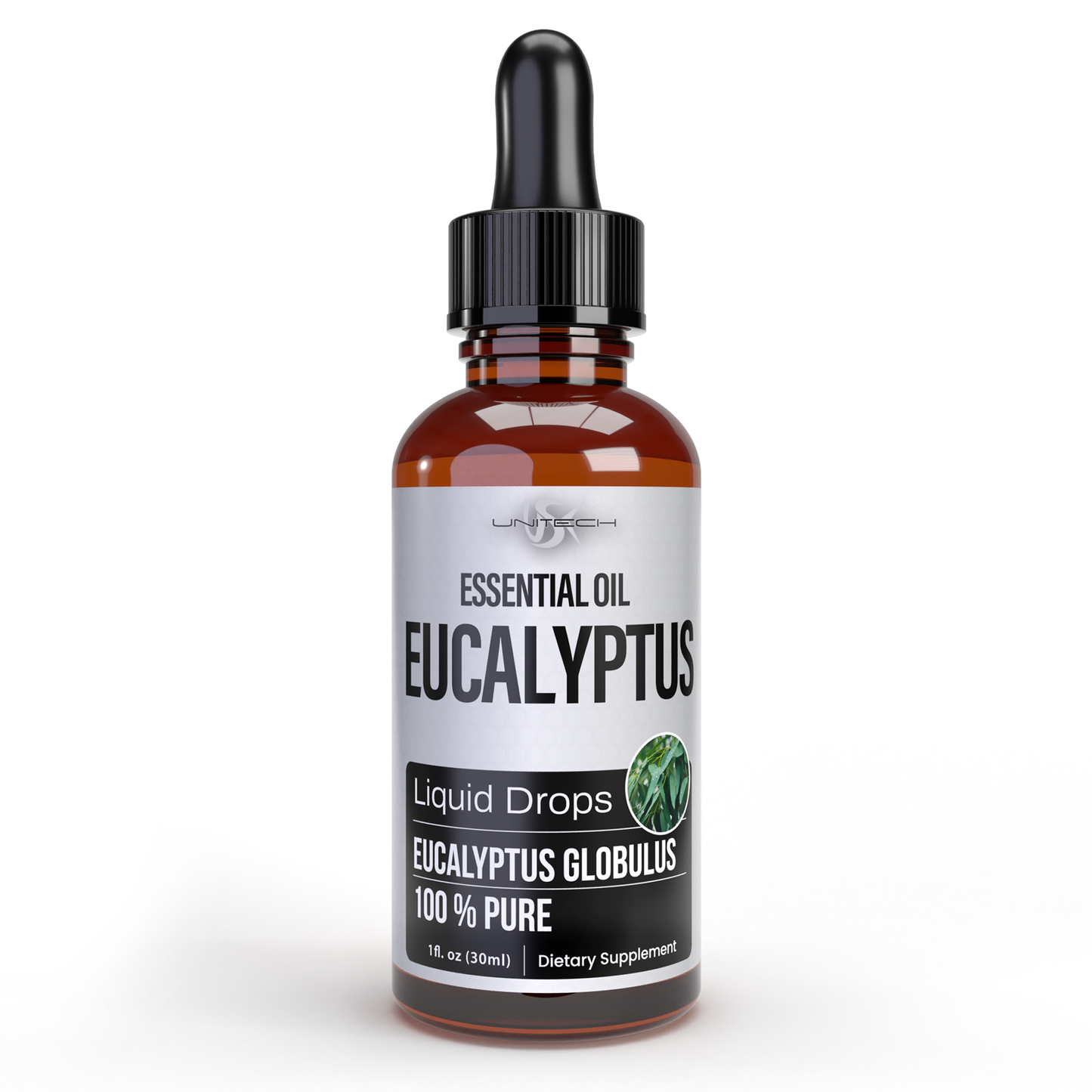 Unitech USK Eucalyptus Essential Oil | 100% Pure & Natural Eucalyptus Globulus Liquid Drops | Therapeutic Grade for Aromatherapy, Skin Care, and Respiratory Support | Dietary Supplement | 30ml