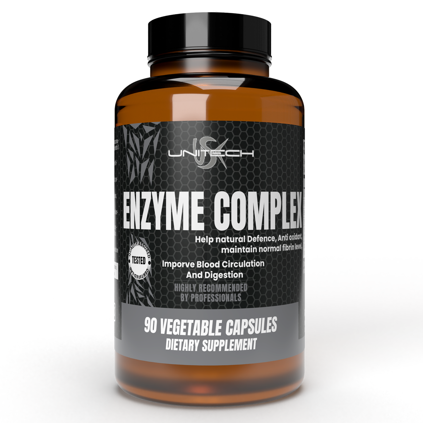 Unitech USK | Enzyme Complex Supplement | Digestive Support with Lipase, Protease, Papain, Bromelain, and Turmeric Extract | Natural Formula for Nutrient Absorption | 90 Vegetable Capsules