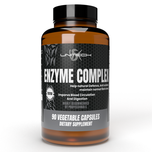 Unitech USK | Enzyme Complex Supplement | Digestive Support with Lipase, Protease, Papain, Bromelain, and Turmeric Extract | Natural Formula for Nutrient Absorption | 90 Vegetable Capsules