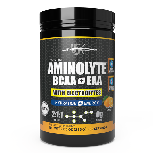Unitech USK AminoLyte BCAA + EAA & Electrolytes Powder | Rich with Essential Amino Acids | Muscle Recovery & Hydration | Endurance & Performance Support | Dietary Supplement | Orange Flavor, 285g