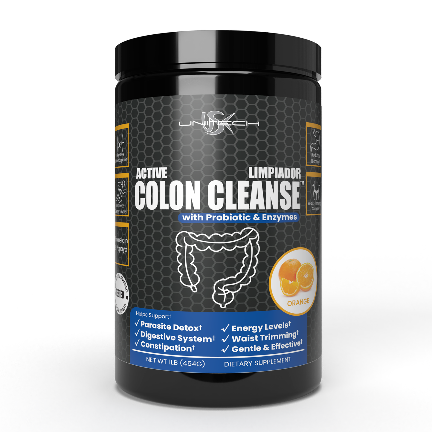 USK Colon Cleanse with Probiotics & Enzymes | Detox & Digestive Support Supplement | Rich with Bromelain & Papaya | Reduces Bloating & Boosts Energy | Orange Flavor | 1 lb